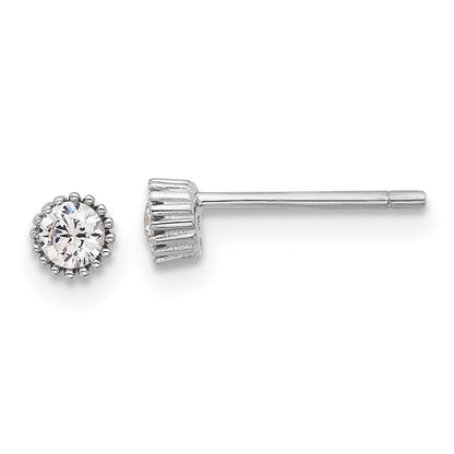 Sterlingsilber Rhodiniert 3mm Zirkonia Gerillt Zargenfassung Stecker Ohrstecker