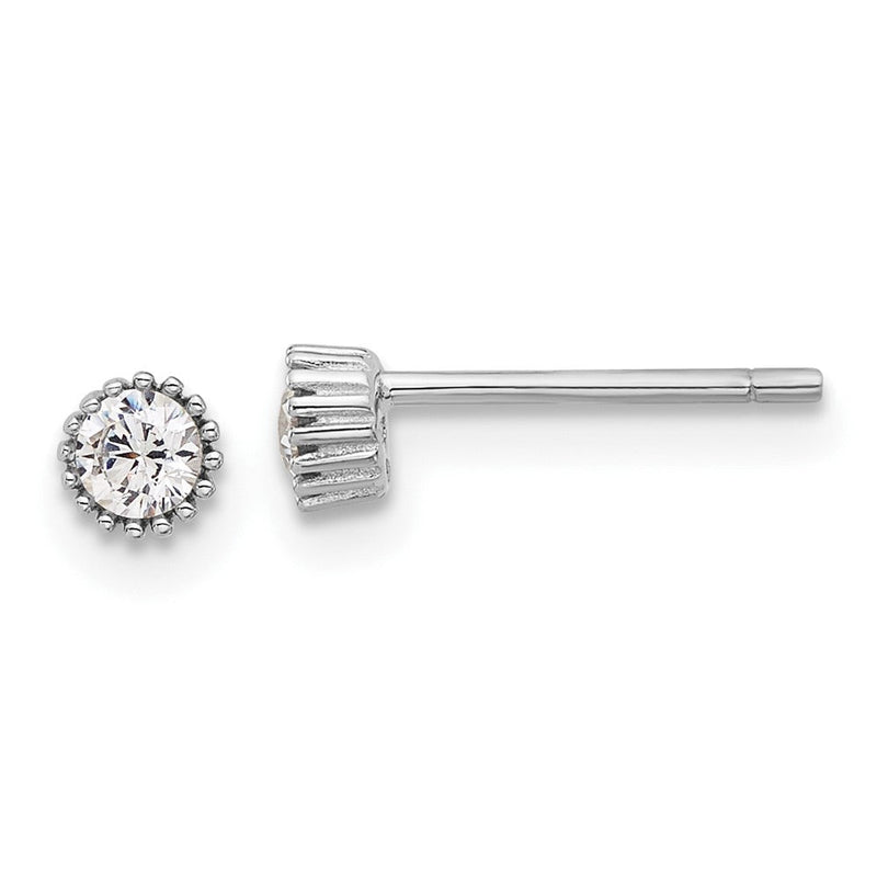 Sterlingsilber Rhodiniert 3mm Zirkonia Gerillt Zargenfassung Stecker Ohrstecker