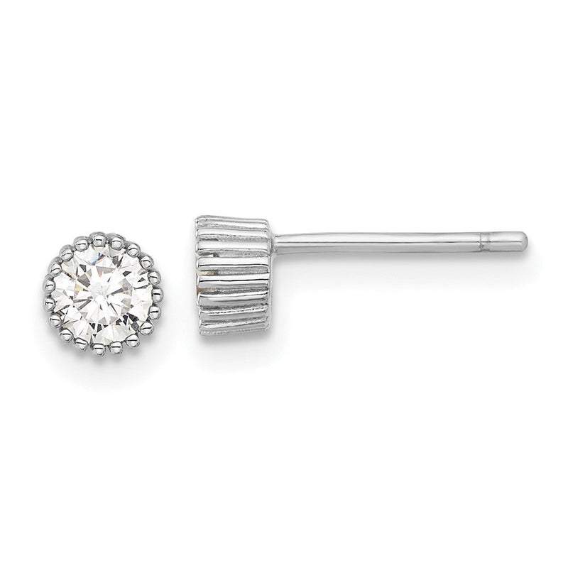 Sterlingsilber Rhodiniert 4mm Zirkonia Gerillt Zargenfassung Stecker Ohrstecker