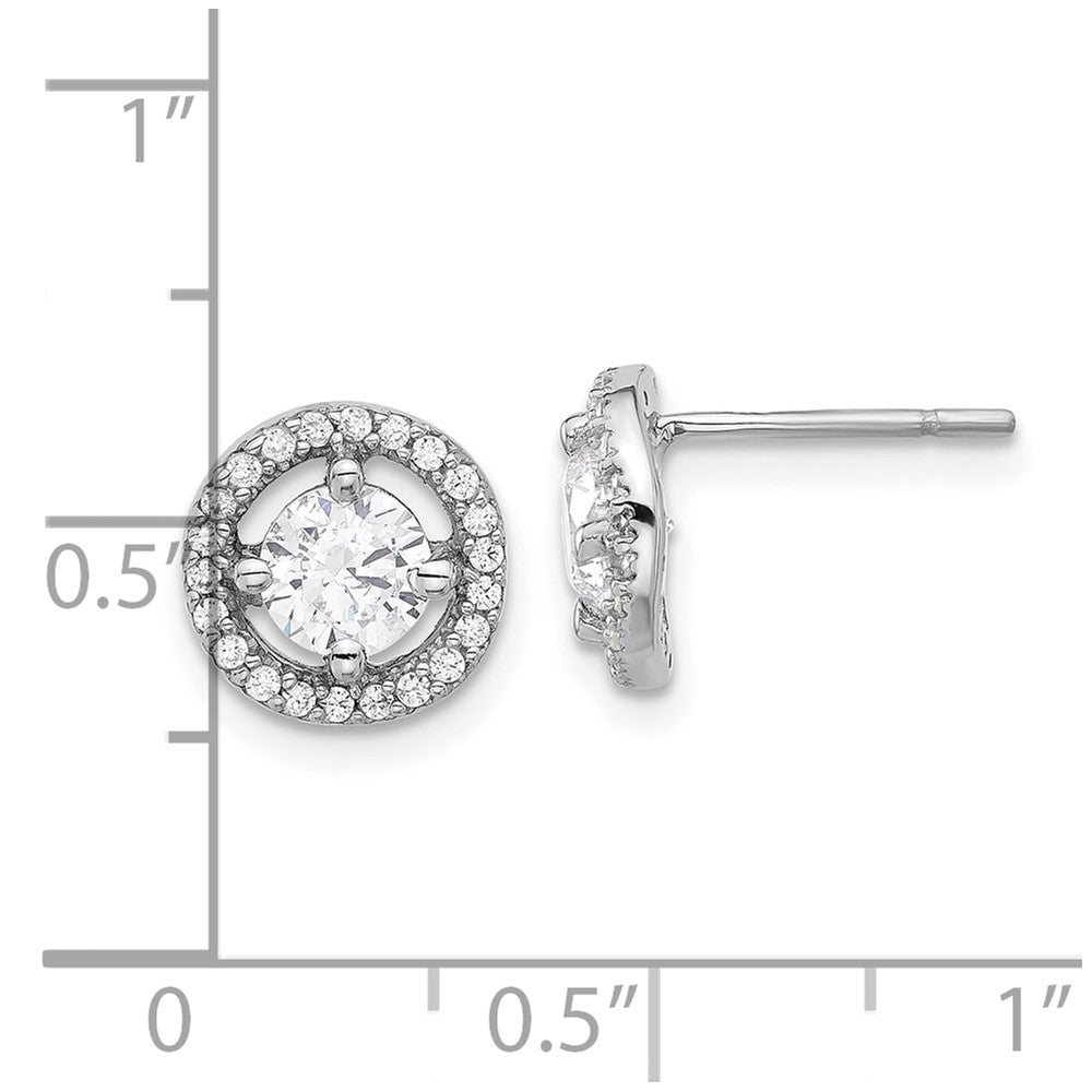 Sterlingsilber Rhodiniert Poliert Rund Zirkonia Heiligenschein Ohrstecker