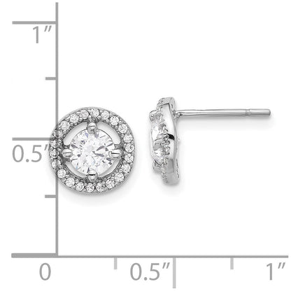 Sterlingsilber Rhodiniert Poliert Rund Zirkonia Heiligenschein Ohrstecker