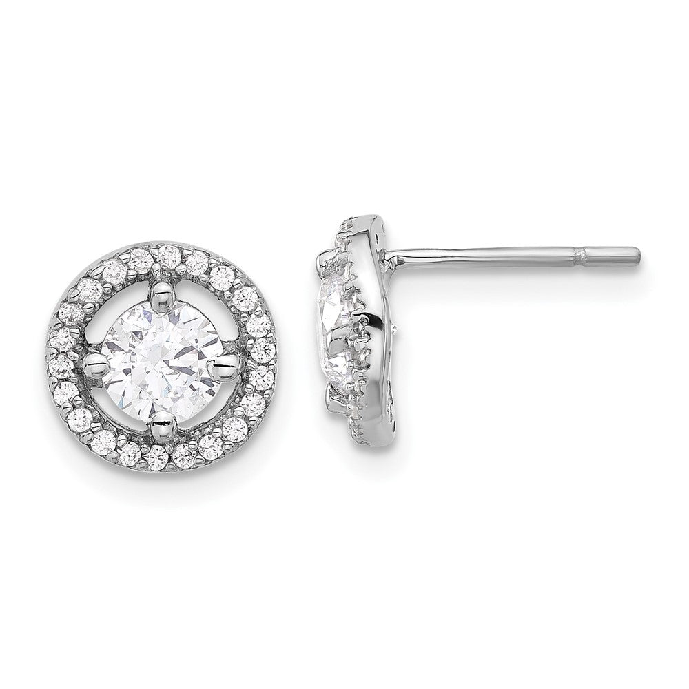 Sterlingsilber Rhodiniert Poliert Rund Zirkonia Heiligenschein Ohrstecker