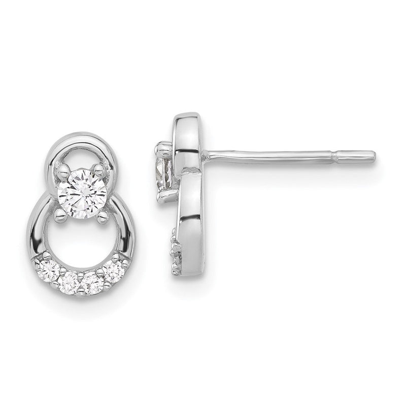 Sterlingsilber Rhodiniert Poliert Fantasie Zirkonia Doppelt Kreis Ohrstecker