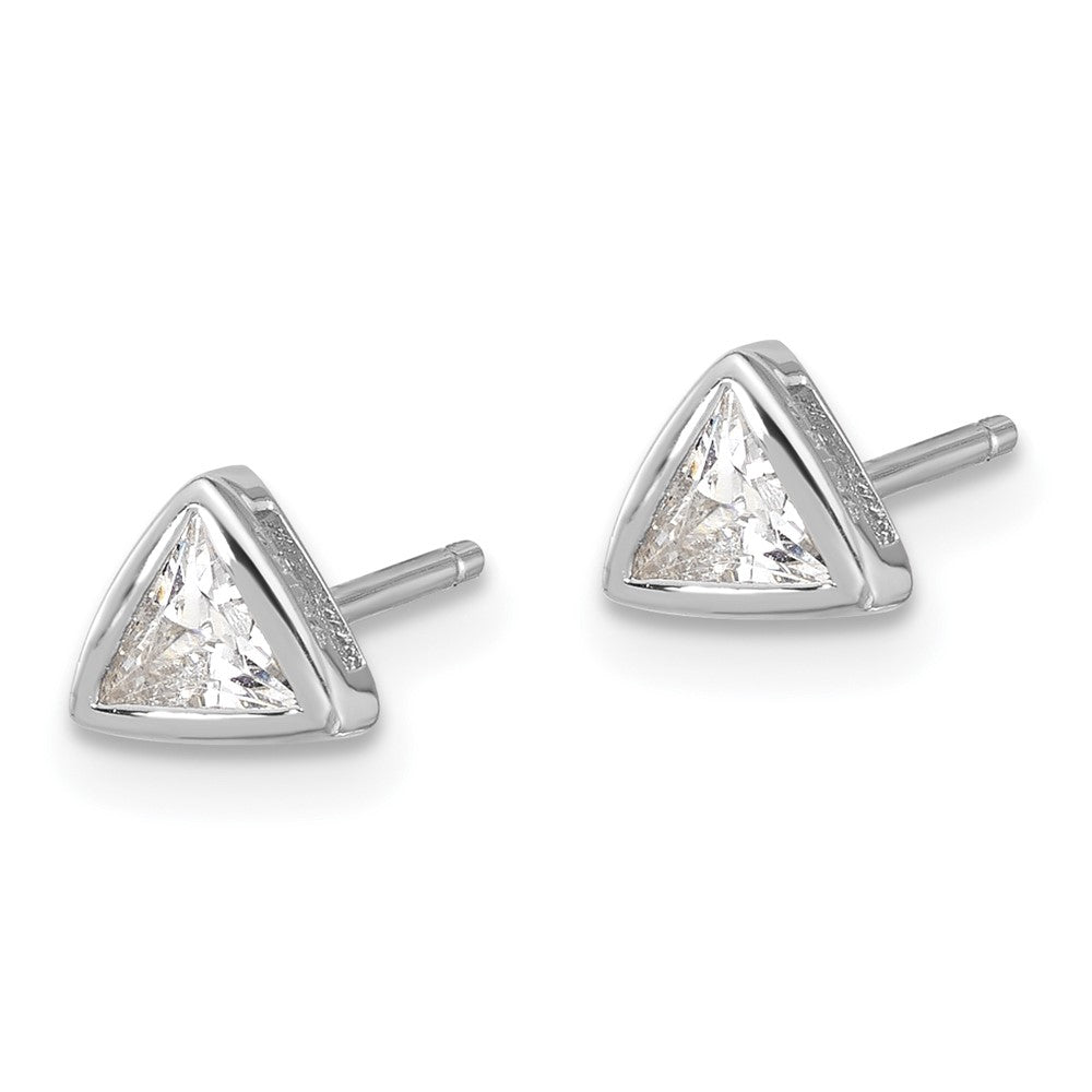 Sterlingsilber Rhodiniert Poliert 4mm Zirkonia Dreieck Stecker Ohrstecker