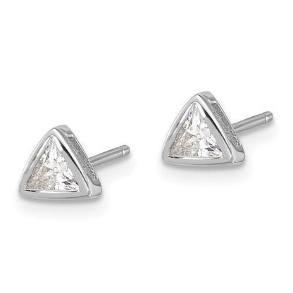 Sterlingsilber Rhodiniert Poliert 4mm Zirkonia Dreieck Stecker Ohrstecker