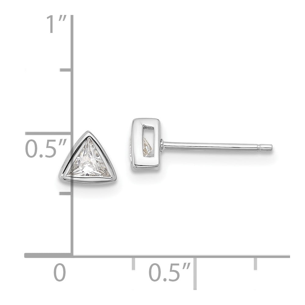 Sterlingsilber Rhodiniert Poliert 4mm Zirkonia Dreieck Stecker Ohrstecker