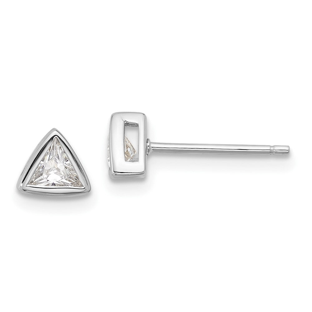 Sterlingsilber Rhodiniert Poliert 4mm Zirkonia Dreieck Stecker Ohrstecker
