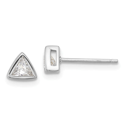 Sterlingsilber Rhodiniert Poliert 4mm Zirkonia Dreieck Stecker Ohrstecker