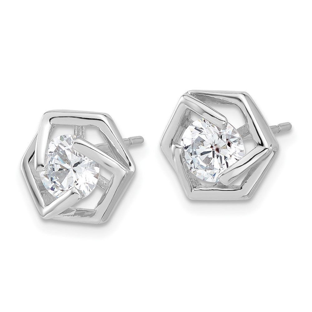 Sterlingsilber Rhodiniert Poliert Zirkonia Hexagon Ohrstecker
