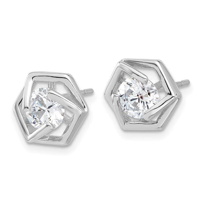 Sterlingsilber Rhodiniert Poliert Zirkonia Hexagon Ohrstecker