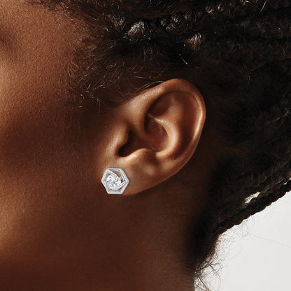Sterlingsilber Rhodiniert Poliert Zirkonia Hexagon Ohrstecker