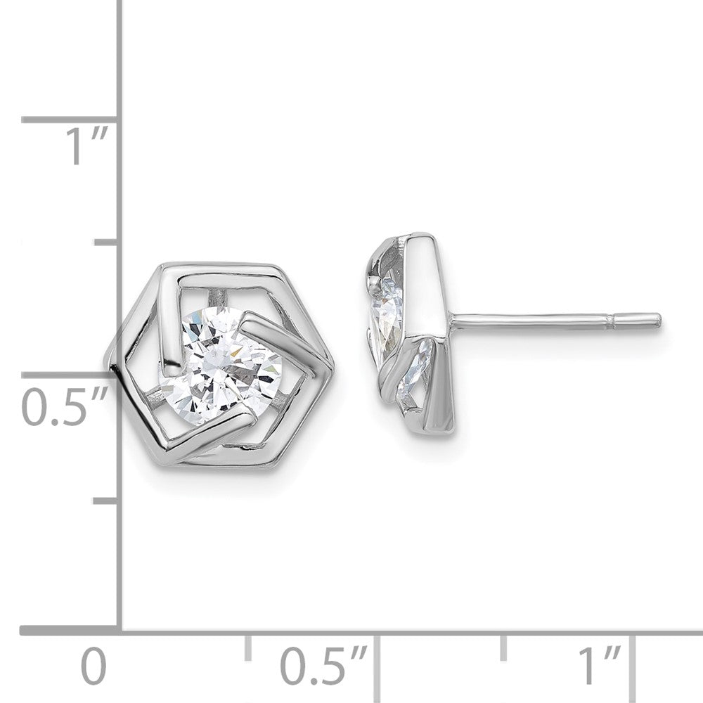 Sterlingsilber Rhodiniert Poliert Zirkonia Hexagon Ohrstecker