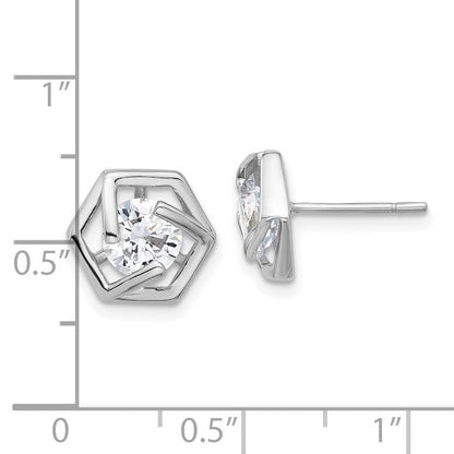 Sterlingsilber Rhodiniert Poliert Zirkonia Hexagon Ohrstecker