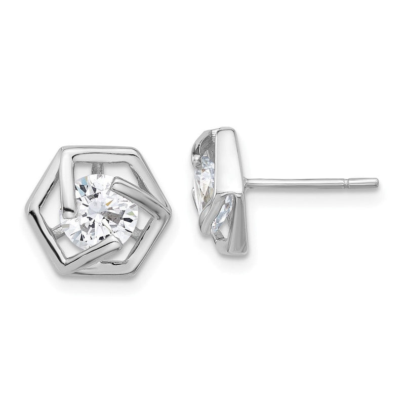 Sterlingsilber Rhodiniert Poliert Zirkonia Hexagon Ohrstecker