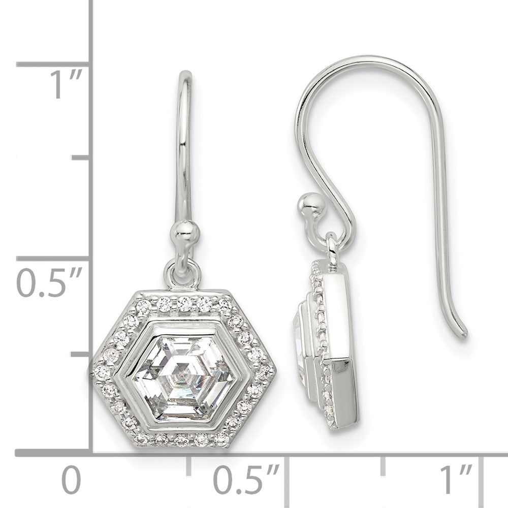 Sterlingsilber E-coated Poliert Zirkonia Hexagon Ohrhänger