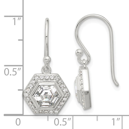 Sterlingsilber E-coated Poliert Zirkonia Hexagon Ohrhänger