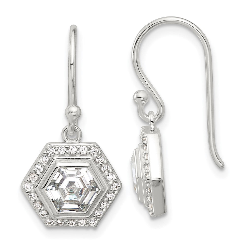 Sterlingsilber E-coated Poliert Zirkonia Hexagon Ohrhänger