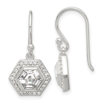 Sterlingsilber E-coated Poliert Zirkonia Hexagon Ohrhänger