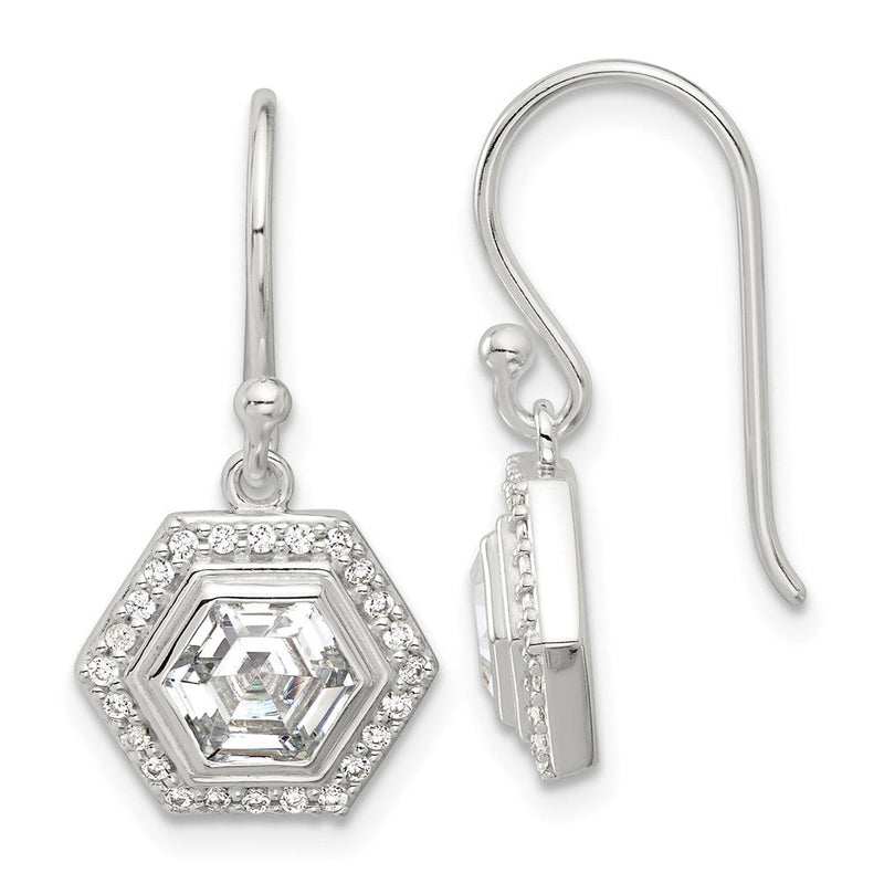 Sterlingsilber E-coated Poliert Zirkonia Hexagon Ohrhänger