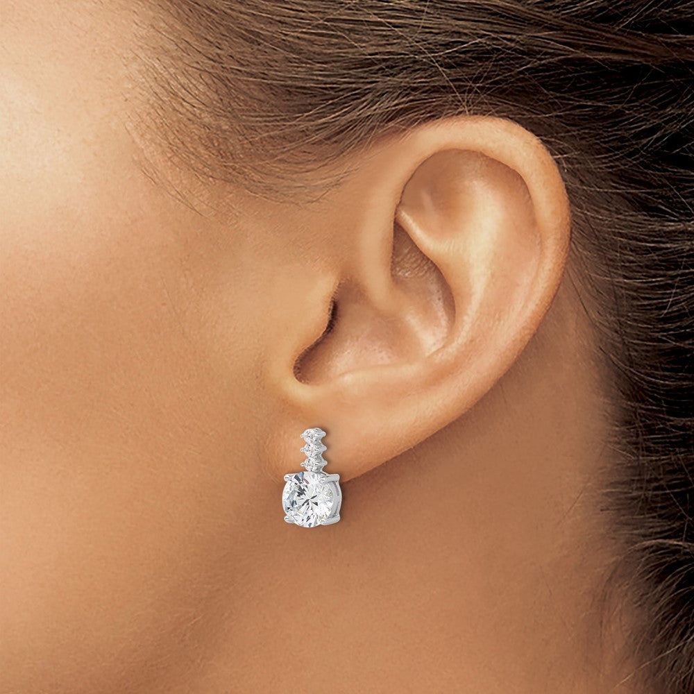 Sterlingsilber Rhodiniert Poliert 8mm Zirkonia Stecker Ohrhänger