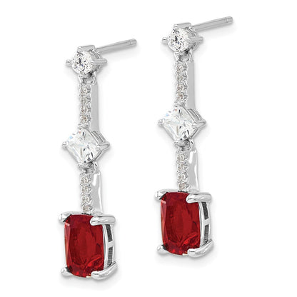 Sterlingsilber Rhodiniert Fantasie Rot & Weiß Zirkonia Stecker Ohrhänger