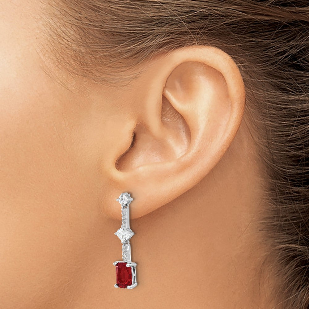 Sterlingsilber Rhodiniert Fantasie Rot & Weiß Zirkonia Stecker Ohrhänger