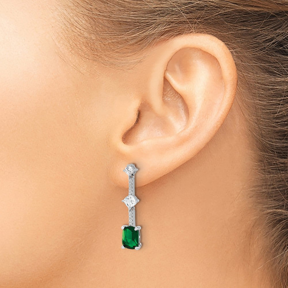 Sterlingsilber Rhodiniert Fantasie Grün & Weiß Zirkonia Stecker Ohrhänger
