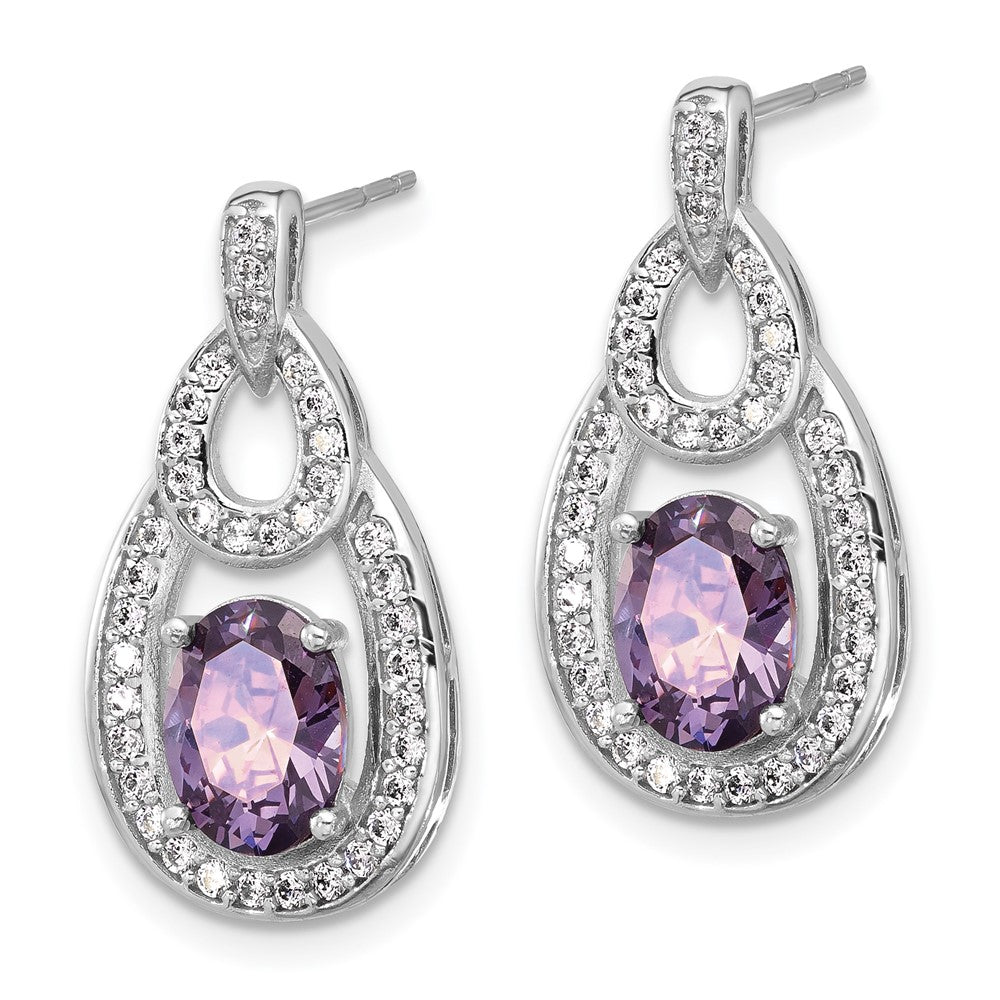 Sterlingsilber Rhodiniert Zirkonia und Lila Zircon Stecker Hängend