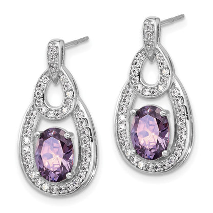 Sterlingsilber Rhodiniert Zirkonia und Lila Zircon Stecker Hängend
