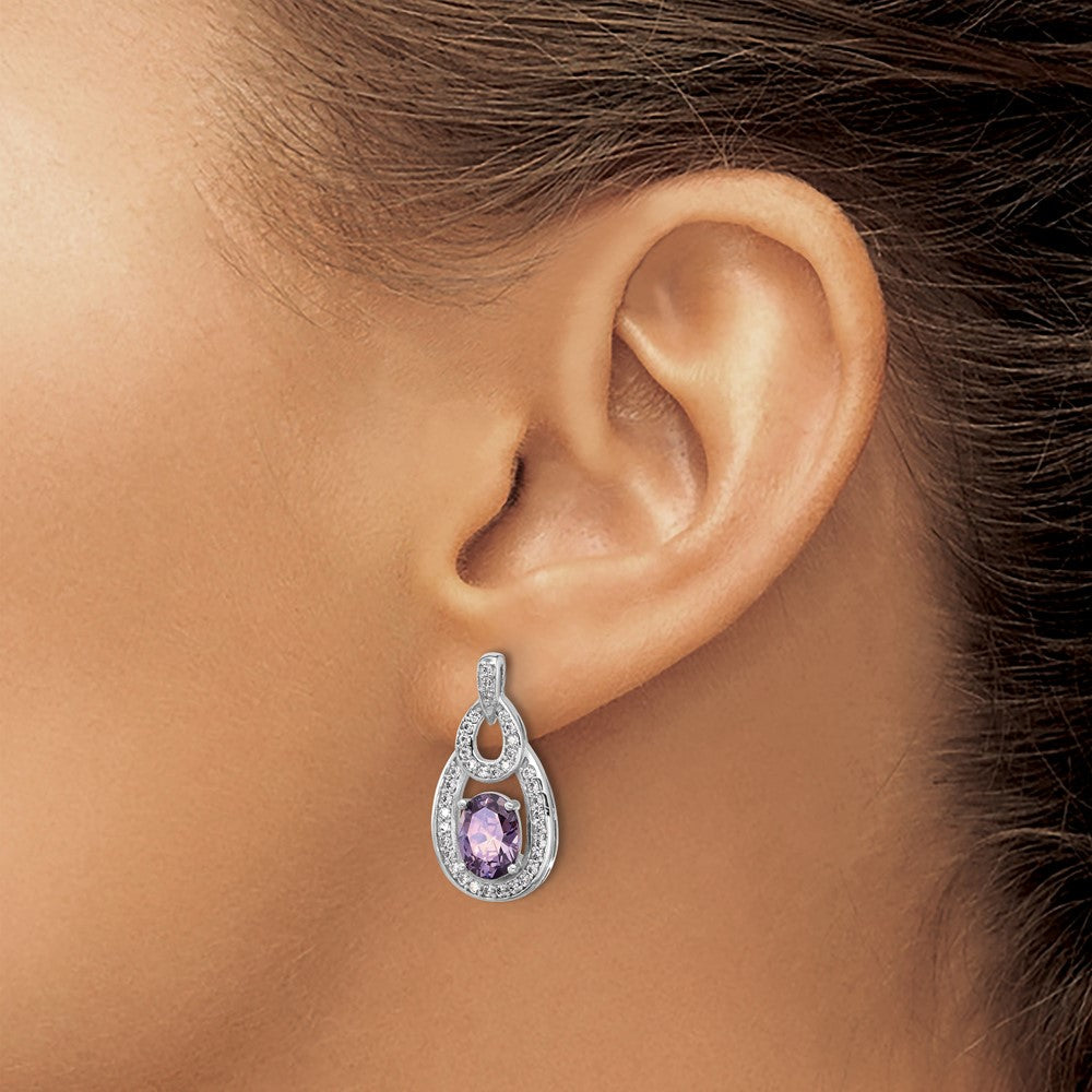 Sterlingsilber Rhodiniert Zirkonia und Lila Zircon Stecker Hängend