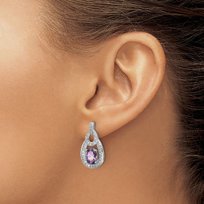 Sterlingsilber Rhodiniert Zirkonia und Lila Zircon Stecker Hängend