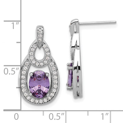 Sterlingsilber Rhodiniert Zirkonia und Lila Zircon Stecker Hängend