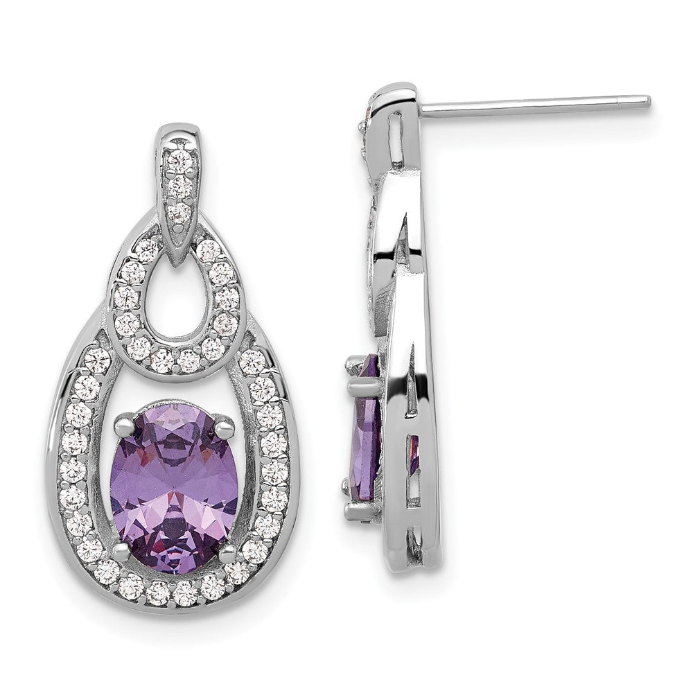Sterlingsilber Rhodiniert Zirkonia und Lila Zircon Stecker Hängend