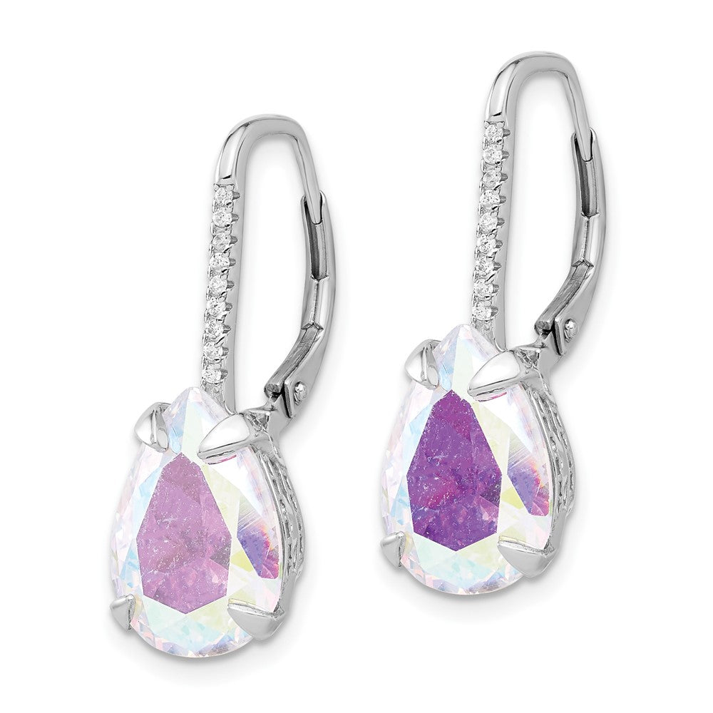 Sterlingsilber Rhodiniert Tropfen Iridescent Zirkonia Ohrhänger mit Brisur