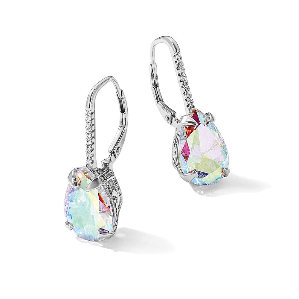 Sterlingsilber Rhodiniert Tropfen Iridescent Zirkonia Ohrhänger mit Brisur