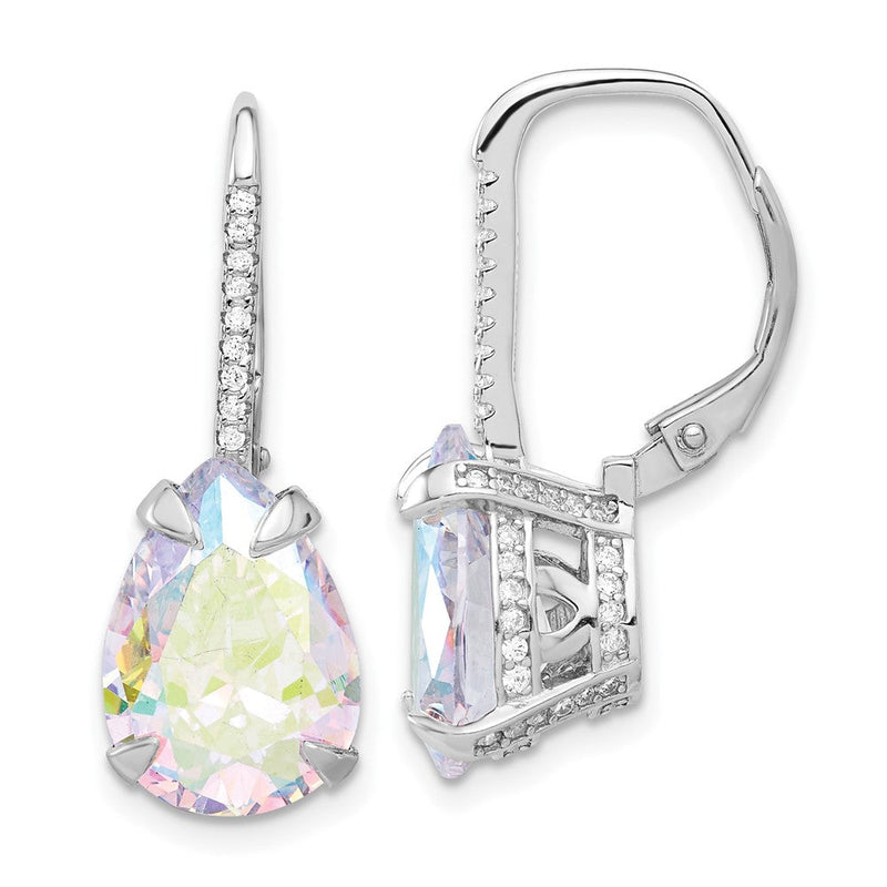Sterlingsilber Rhodiniert Tropfen Iridescent Zirkonia Ohrhänger mit Brisur