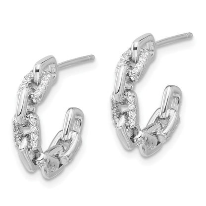 Sterlingsilber Rhodiniert mit Zirkonia Glieder Design Stecker Creolen