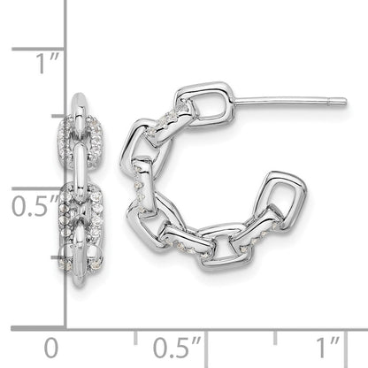 Sterlingsilber Rhodiniert mit Zirkonia Glieder Design Stecker Creolen