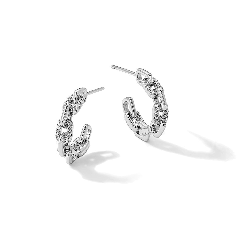 Sterlingsilber Rhodiniert mit Zirkonia Glieder Design Stecker Creolen