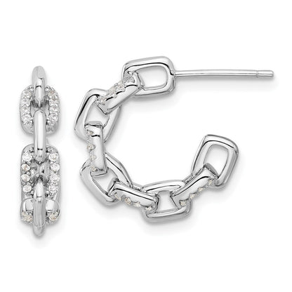 Sterlingsilber Rhodiniert mit Zirkonia Glieder Design Stecker Creolen