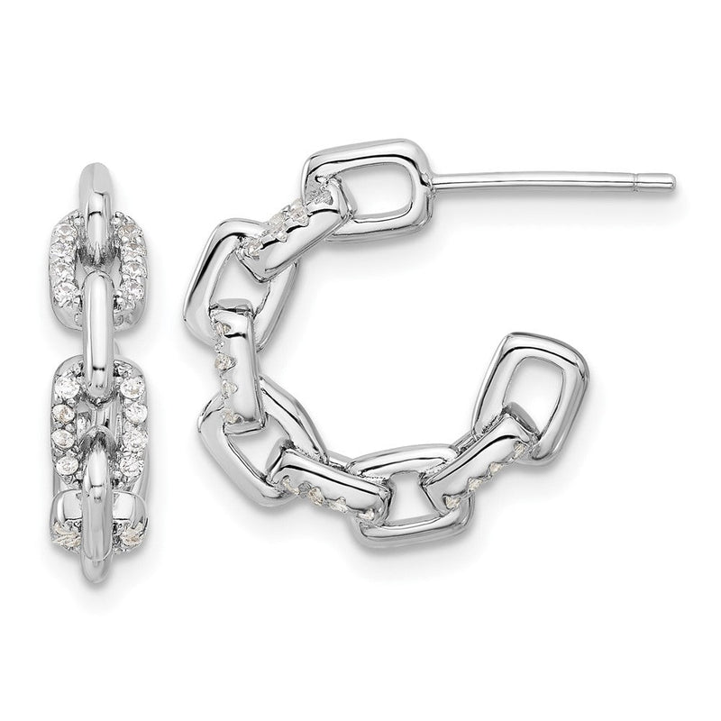 Sterlingsilber Rhodiniert mit Zirkonia Glieder Design Stecker Creolen
