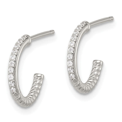 Sterlingsilber Glanz Platin-beschichtet Gedreht Zirkonia C Creole Ohrstecker