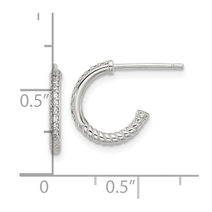 Sterlingsilber Glanz Platin-beschichtet Gedreht Zirkonia C Creole Ohrstecker