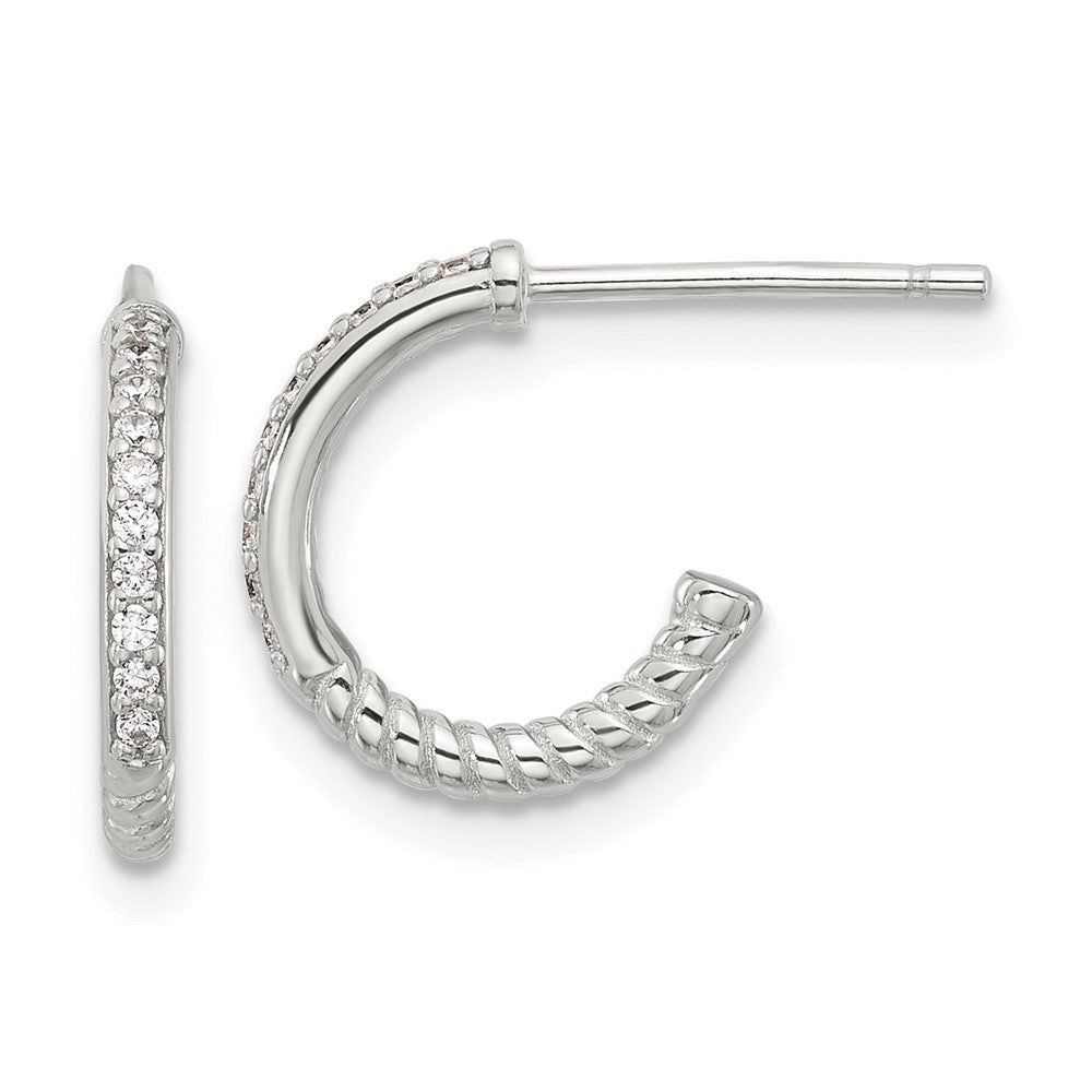 Sterlingsilber Glanz Platin-beschichtet Gedreht Zirkonia C Creole Ohrstecker