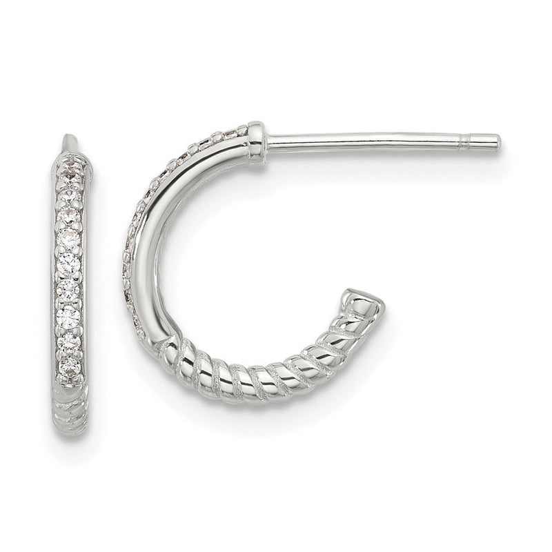 Sterlingsilber Glanz Platin-beschichtet Gedreht Zirkonia C Creole Ohrstecker