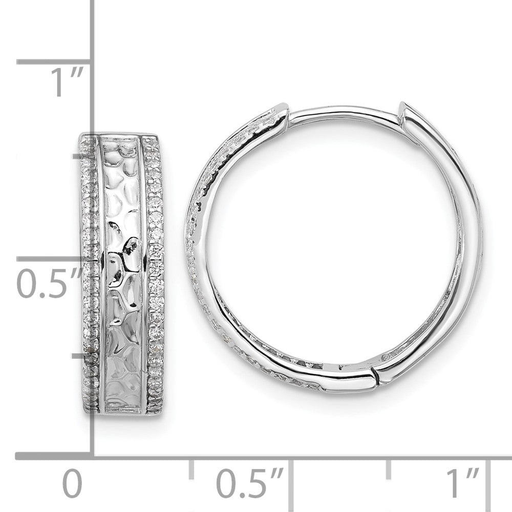 Sterlingsilber Rhodiniert Gehämmert Mittig Zirkonia 5.5mm Creolen