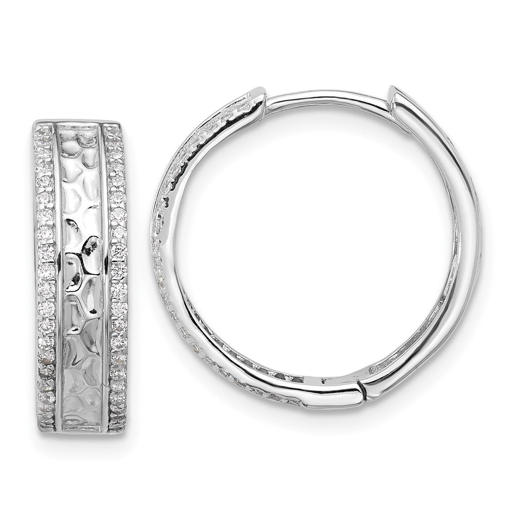 Sterlingsilber Rhodiniert Gehämmert Mittig Zirkonia 5.5mm Creolen
