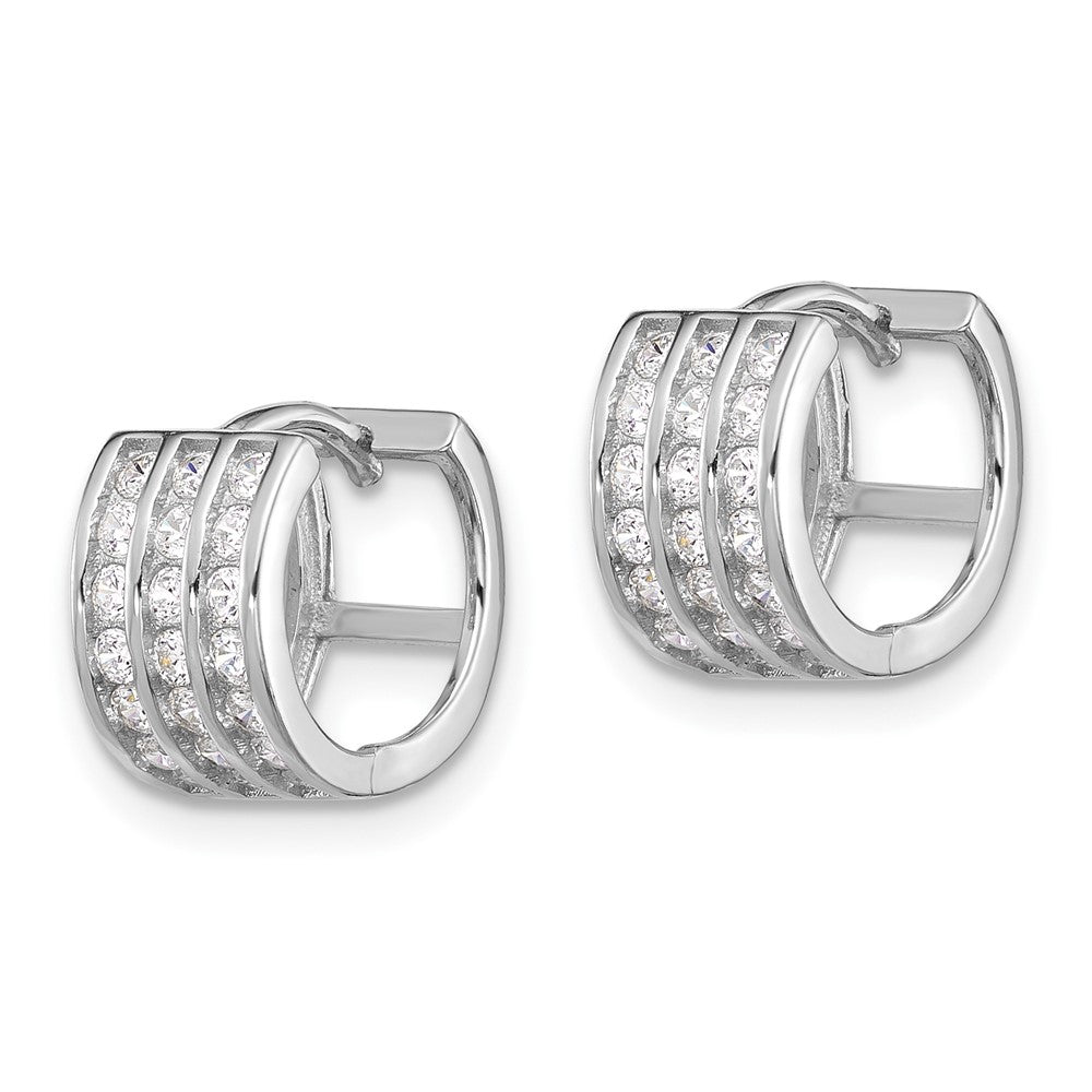 Sterlingsilber Rhodiniert 3 Reihe Zirkonia Klappbar Creolen