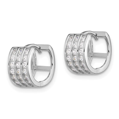 Sterlingsilber Rhodiniert 3 Reihe Zirkonia Klappbar Creolen