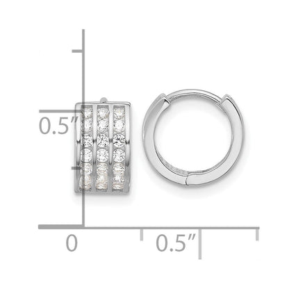 Sterlingsilber Rhodiniert 3 Reihe Zirkonia Klappbar Creolen
